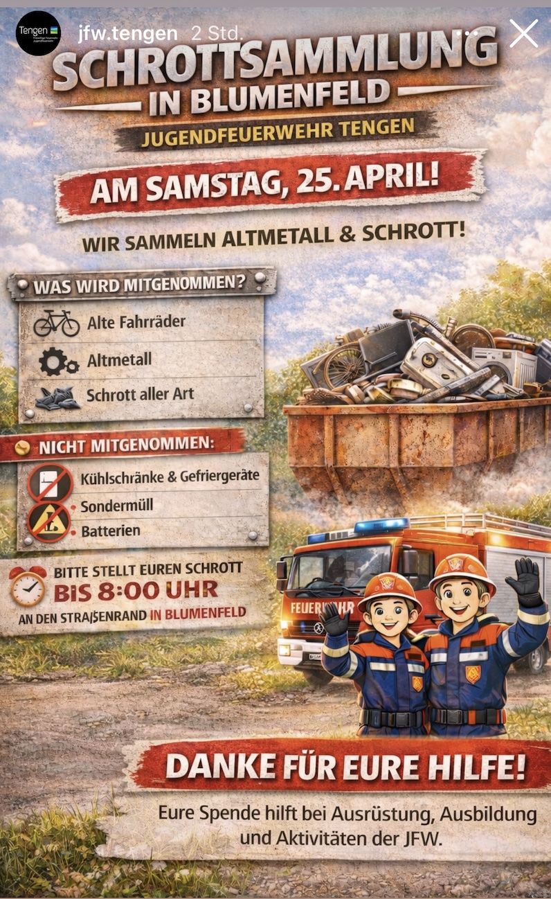 Plakat Schrottsammlung Jugendfeuerwehr Tengen